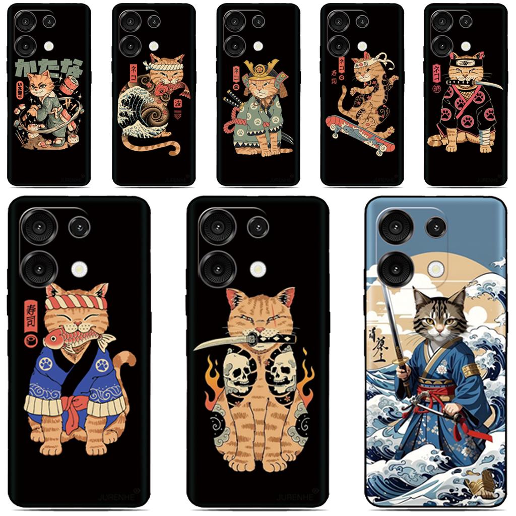 Samurai Cat Phone Case For ZTE Blade V80 V60 V50 Design 4G V30 V40 Vita Axon 60 50 40 Lite 30 Pro 11 V41 Smart A3 A5 Cover
