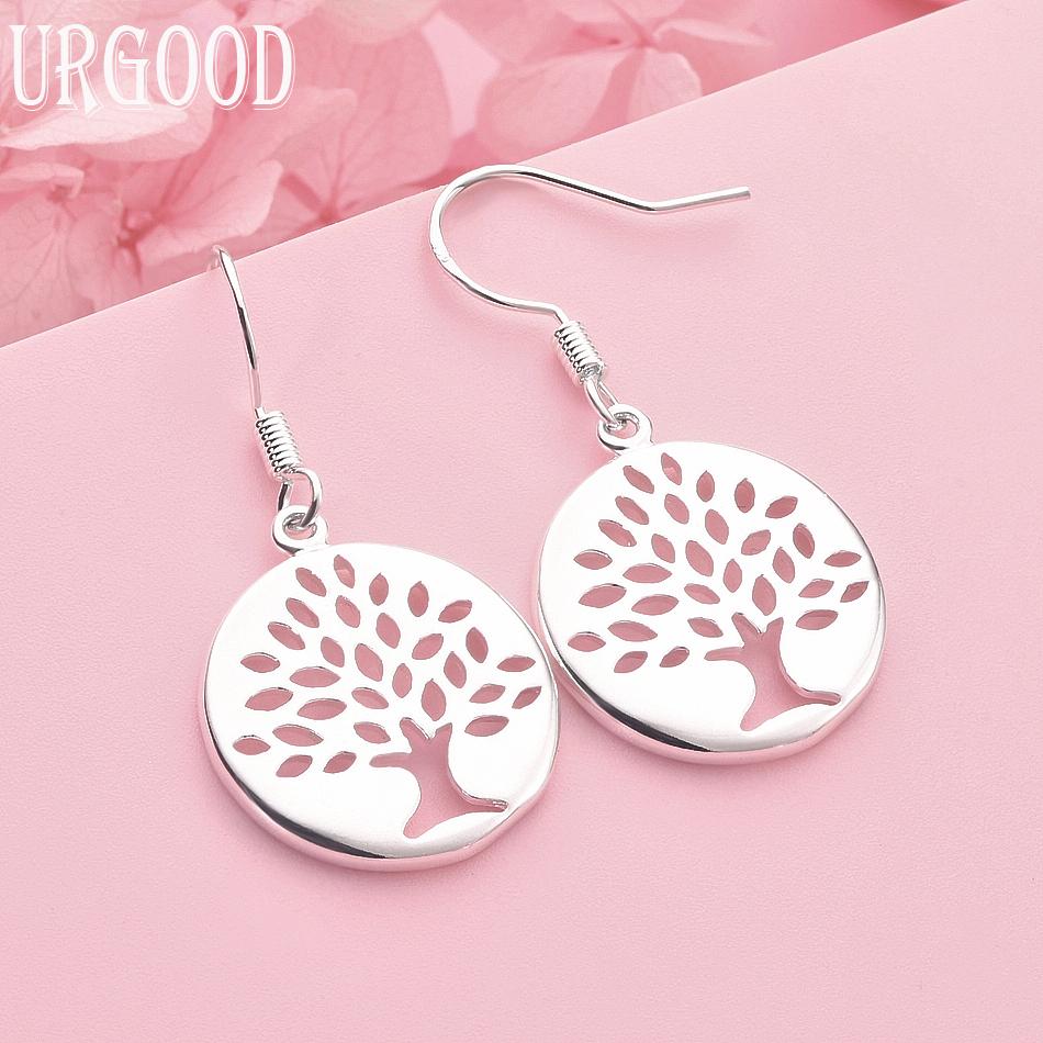 

925 Sterling Silver Tree Shaped Pendant Earrings Wedding Jewelry 1.80*1.80cm