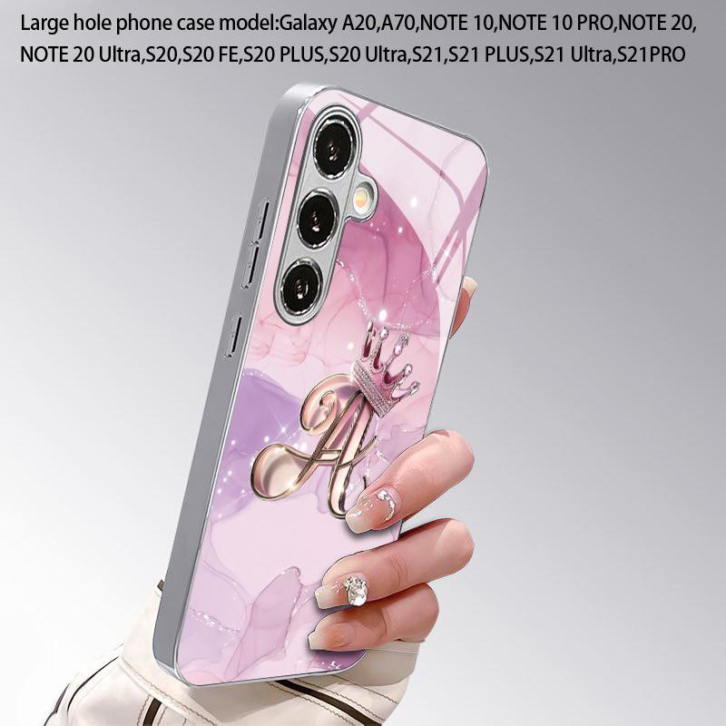 2D Crown Letter Pattern Phone Case for Samsung S26 S25 S24 S23 S22 S21 S20 A56 A36 A16 - Electroplated Glass Protective Cover