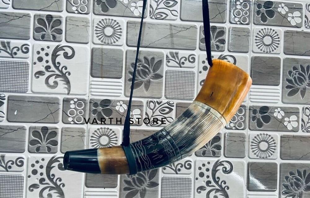Medieval VIKING WAR HORN Battle Trumpet Hand Engraved Blow Horn 16 Inches Gift Natural Horn Bugle Hunting Tool Gift Décor