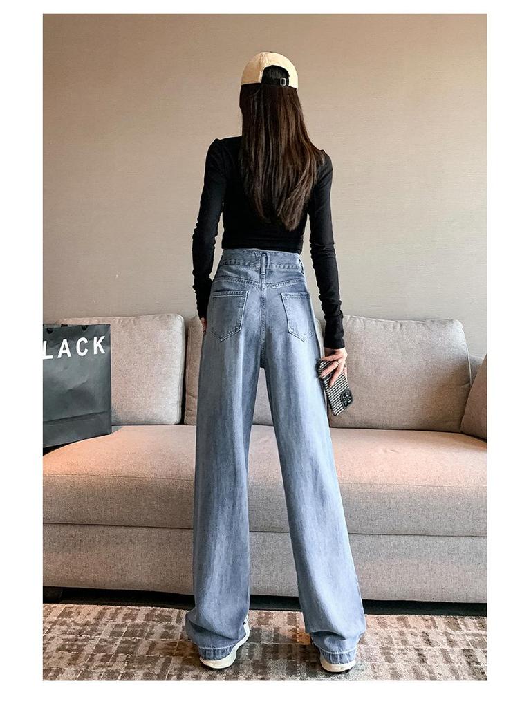 Tencel Soft Denim High Waist Nostalgic Blue Wide Leg Women's Jeans, Summer 2025