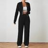 Women's Loose Rib Knit Two Piece Tracksuit Long Sleeve Zip Hoodie Elastic Waist Wide Leg Pants Matching Outfit