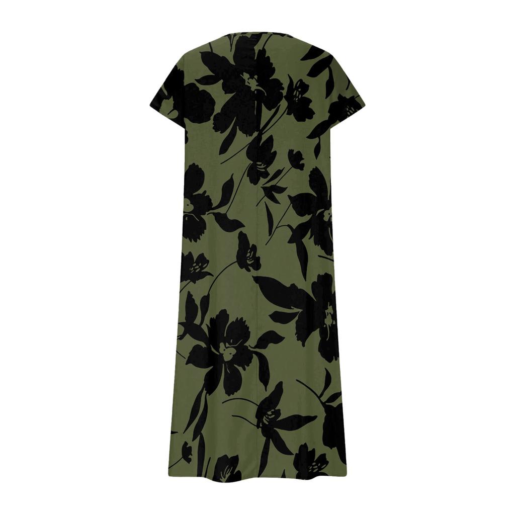 Summer Dress Women's Long Boho Beach Dress Elegant Maxi Dress V-Neck Short Sleeve Summer Tunic Dress Light Airy