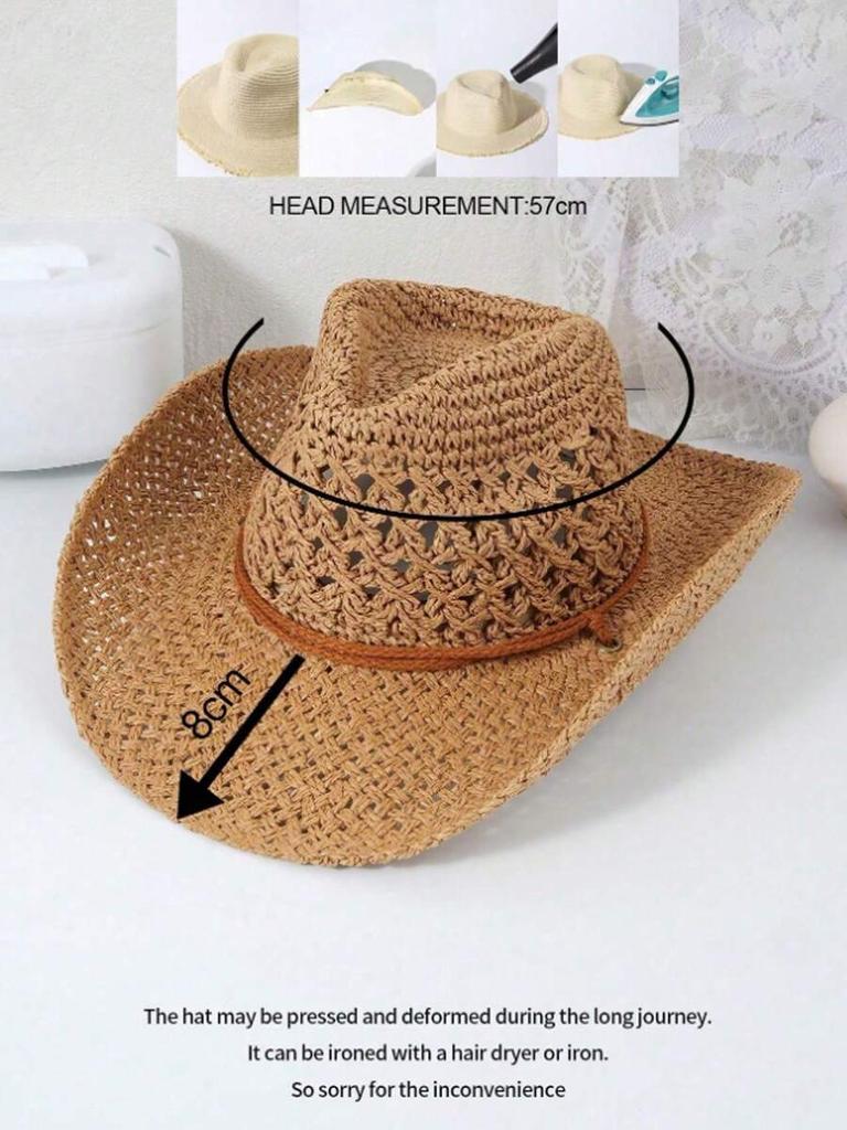Böhmischer Hohlstrohhut Sommer Strandurlaub UV-Schutz Gewebter Panama Cowboyhut Unisex