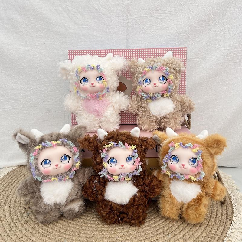 Lace Trimmed Plush Doll Pendant Cute Family Series Vinyl Face Backpack Hanging for Keychain Bag Kids Decor