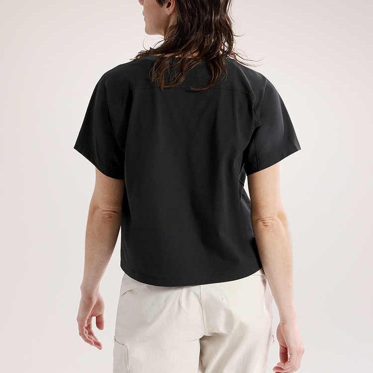 Arcteryx Clarkia Mountaineering Climbing Series Logo Pocket Print Breathable Quick-Dry Loose Short Sleeve T-Shirt Women Tops Black Grey X000009741