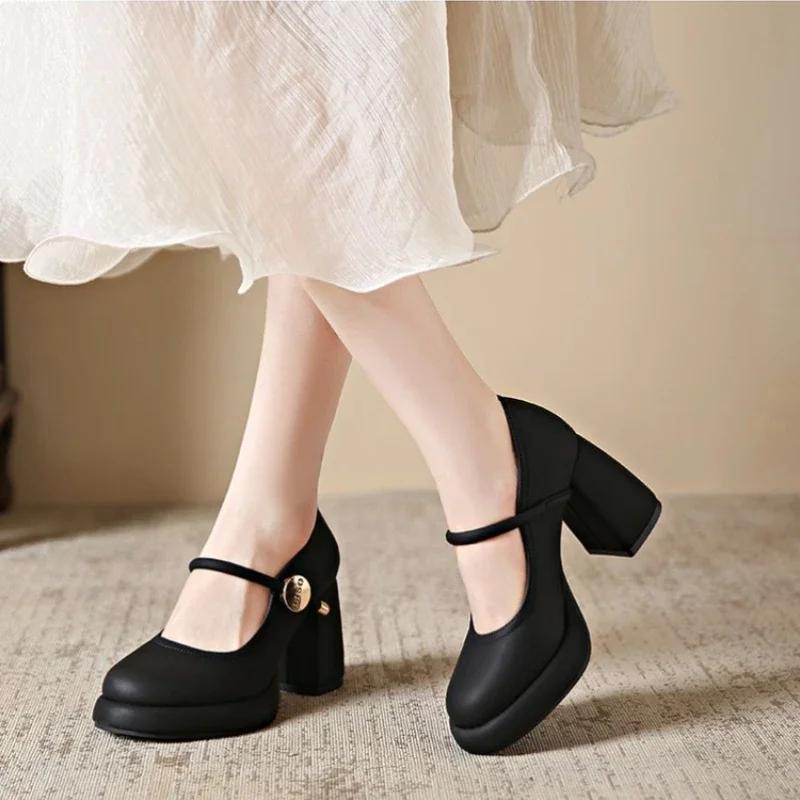 

Туфли для женщин на среднем каблуке, готическая женская летняя обувь в японском стиле, Лолита, жемчуг, круглый носок, платформа Мэри Джейн 43