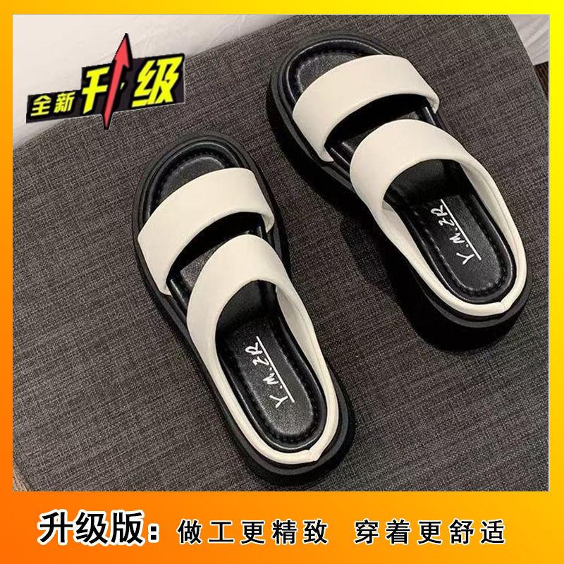 Muffin thick-soled small man taller comfortable sandals British style casual outer wear one-word slippers women's summer 2025