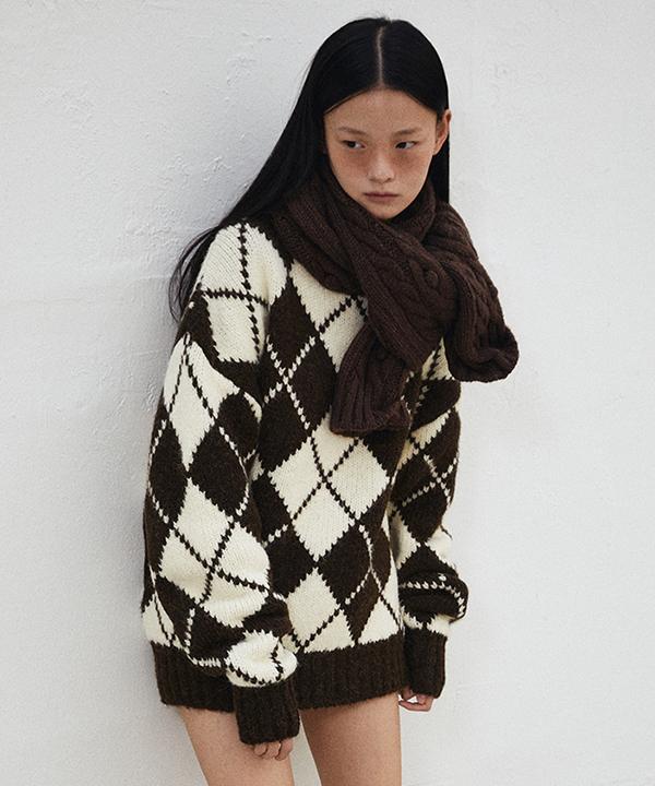 GREENBUTTER Argyle Knit Pullover (Cream/Brown)
