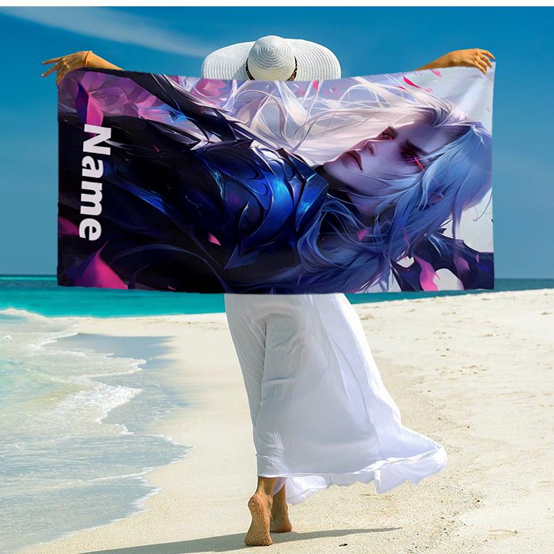 Custom Name Ultra-Soft Beach Towel with League of Legends Theme,Ideal for Pool - Camping, Diving - Perfect Travel Essential, Vibrant Beach Towel.