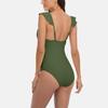 CHARMLEAKS Ruffle One Piece Swimsuits for Women Solid V Neck Ruched High Cut Leg Monokini Bathing Suits Swimwear