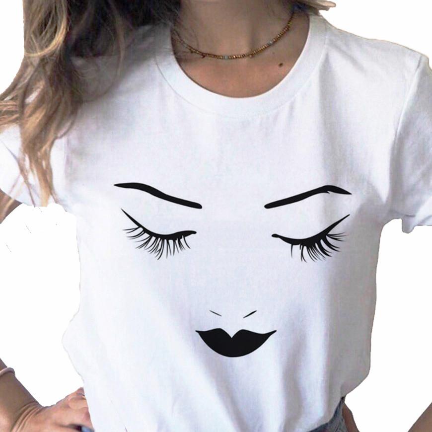 

Pretty And Cute Lashes And Eyes Print Ladies T-Shirt Casual Basics O-Collar White Shirt Short Sleeve Ladies T-Shirt,Drop Ship XXXL білий