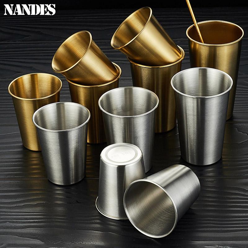 Stainless Steel Metal Cup Beer Cups Household Office Bar Wine Glass Coffee Tumbler Travel Camping Mugs Tea Mug Set Outdoor