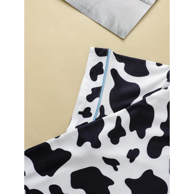 Two-piece set of women's pajamas lapel top and trousers cow pattern summer casual women's pajamas home wear