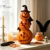 LED Pumpkin Light Halloween Spooky Lighted Figurine, Up Stacking Statue with Warm Decor Witch Hat for Home, Office, Haunt House, Indoor Outdoor Table