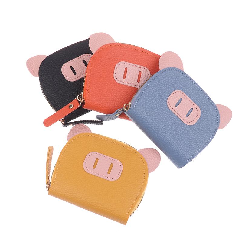 Pu Leather Female Light Student Cartoon Cute Pig Zipper Multi-Card Card Set Soft Pickup Clip Coin Purse Mini Clutch Earphone Bag