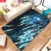 Anime Swordsman Area Rug, Blue Water Wave Theme  Floor Mat, Decorative Carpet for Gaming Room Bedroom, Washable Home Decor Gift