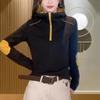Fashionable Women's Hooded Color Block Pullover Coat with Zipper Simple