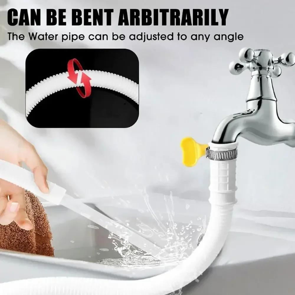 1Pcs Faucet Accessories Drain Hose Pipe Waste Water Outlet Expel Flexible Hose Tube Stretchable 0.5/1/2/3m White PP Plumbing