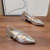 French Silver Rhinestone Mary Jane Shoes Girl 2025 Summer New Pointed Temperament Fairy Style Word with Thick Heel Shoes