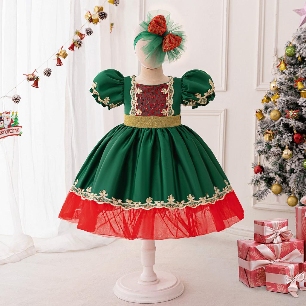 

Kids Girls Xmas Elf Princess Mesh Dress Children Christmas New Year Cosplay Costumes Kindergarten Performance Role Play Outfit 110cm зелений