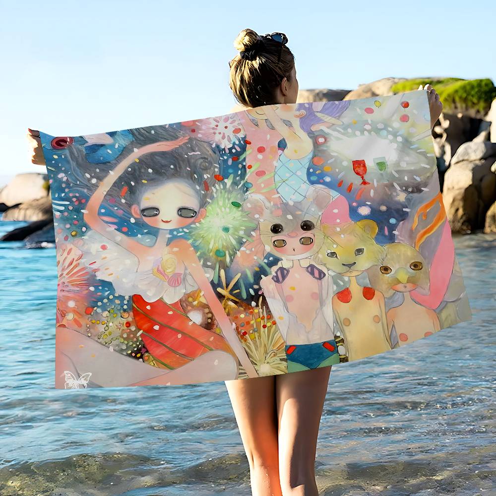 A-Aya-Takano Surreal-Vibrant Beach Towel Colorful Bath Towels for Girl Microfiber Quick Dry Sand Free Beach Yoga Spa Gym Pool