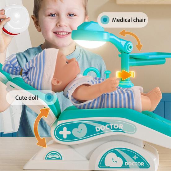 Zubařská sada pro batolata Chytré zubařské křeslo Herní sada otočný stůl Provozní světlo Funkce vody Vzdělávací hračky pro předstírání hraček pro děti 2-4 rané