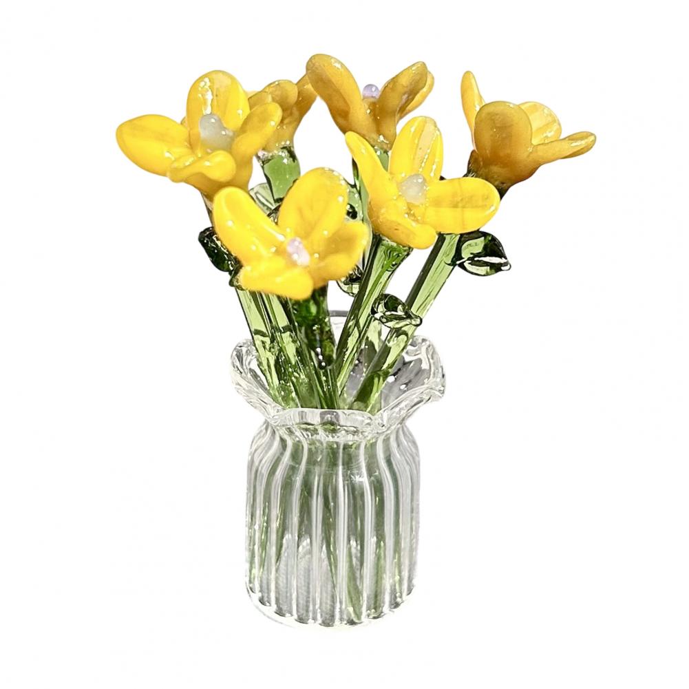 Glass Flower Decor Handmade Glass Flowers Hand-blown Glass Flower Bouquet with Vase Mini Floral Decoration for Home Room