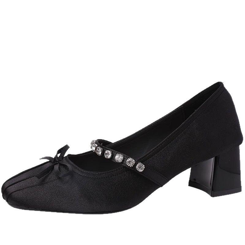 French temperament high heels women's 2025 spring and summer new beautiful imperial sister sexy spring and autumn low heel thick heel single shoes