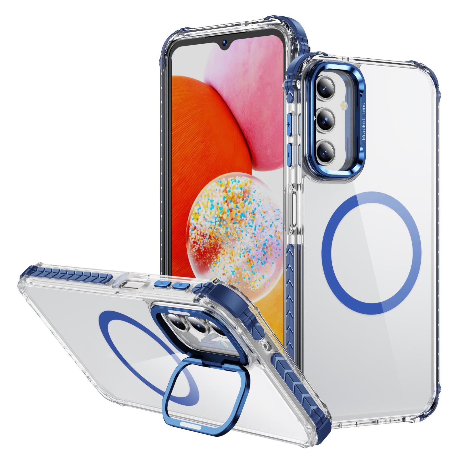 

For Samsung Galaxy A15 4G/5G Clear Phone Case with Lens Kickstand Cover Compatible with MagSafe Blue