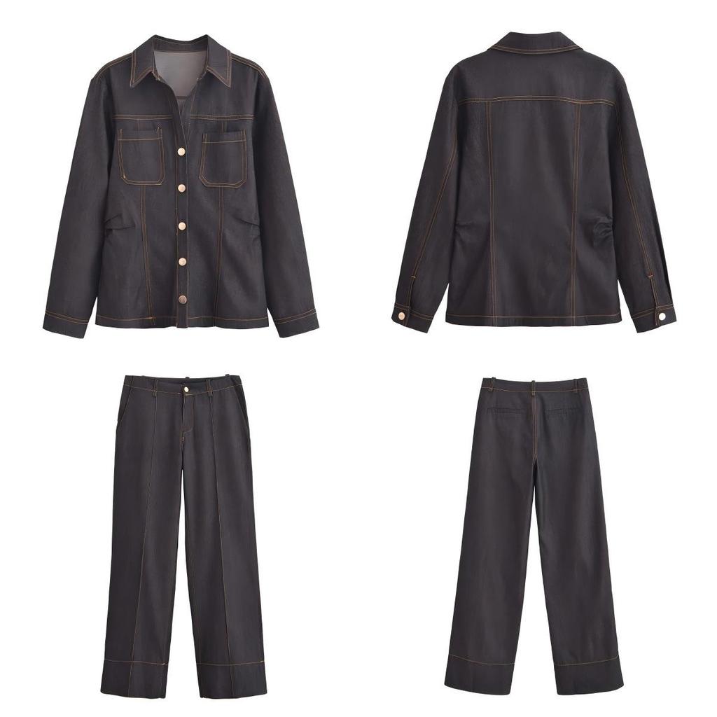 2025 Spring Women's Casual Denim Shirt and Pants Set