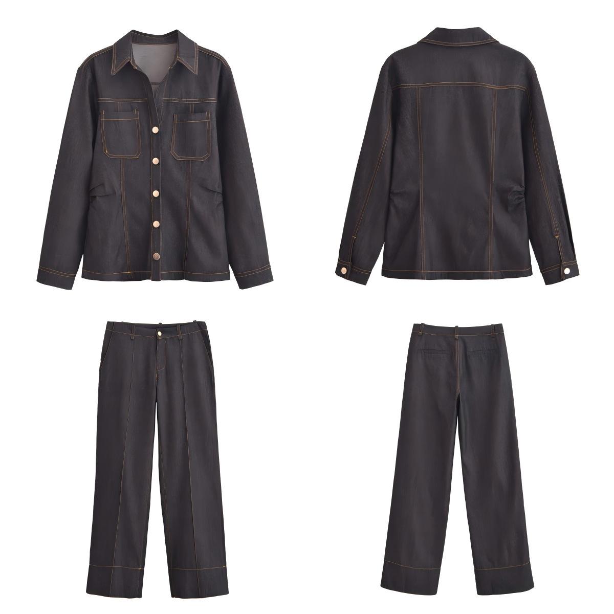 

2025 Spring Women s Casual Denim Shirt and Pants Set Extra Small