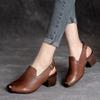 Damen Sommer Neue Leder Blockabsatz Peep Toe Sandalen Weiche Sohle Rutschfest Flach zum Hineinschlüpfen Retro Moderne Sandalen High Heel Sandalen