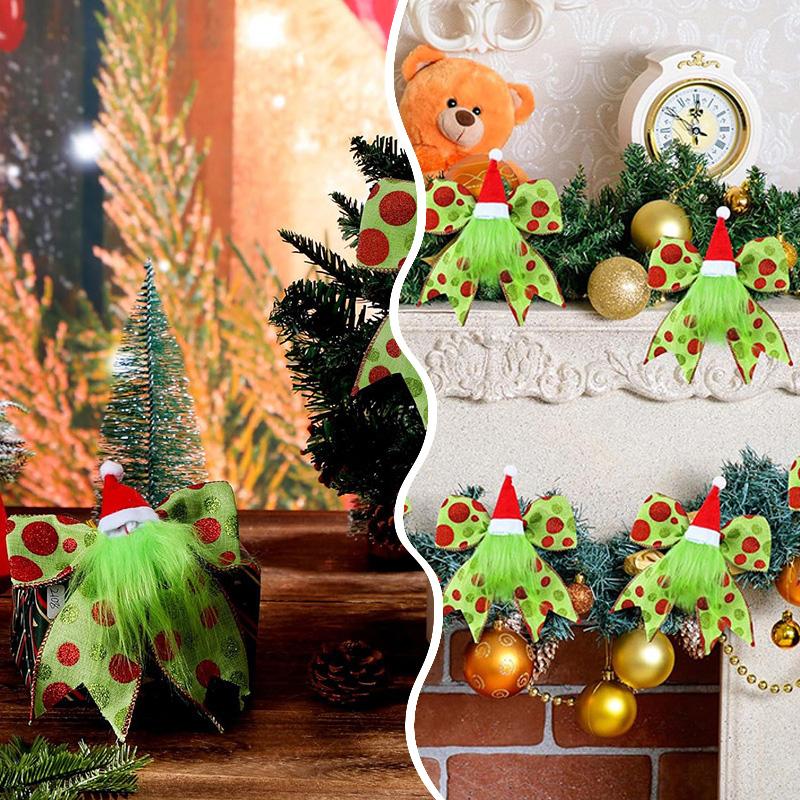 5/10Pcs Plush Foliage Wreaths Christmas for Xmas Tree Party Ornaments Santathemed Decor Glitter Dot Ribbons with Santa Hat