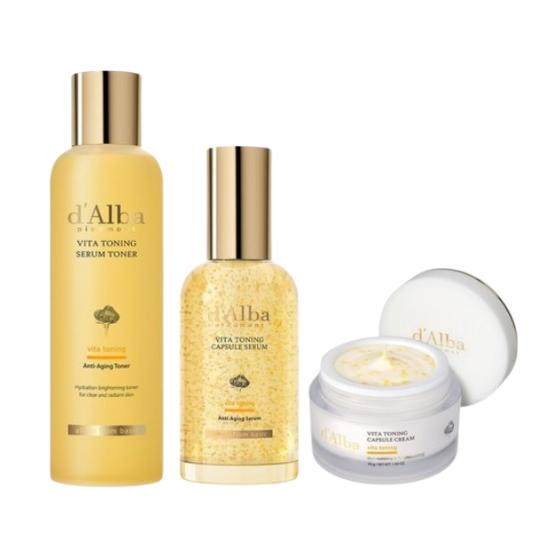 d Alba Official Vita Toning Serum Toner + Capsule Serum + Capsule Cream (180, 100, 50ml)