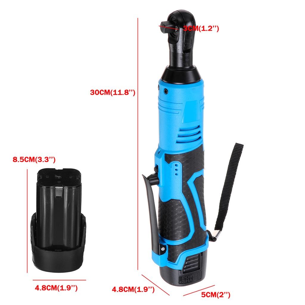 Blue 100N.m Electric Wrench Cordless Ratchet Rechargeable Scaffolding Right Angle Wrench with  2 Battery Charger Power Tool 18V 3/8Inches