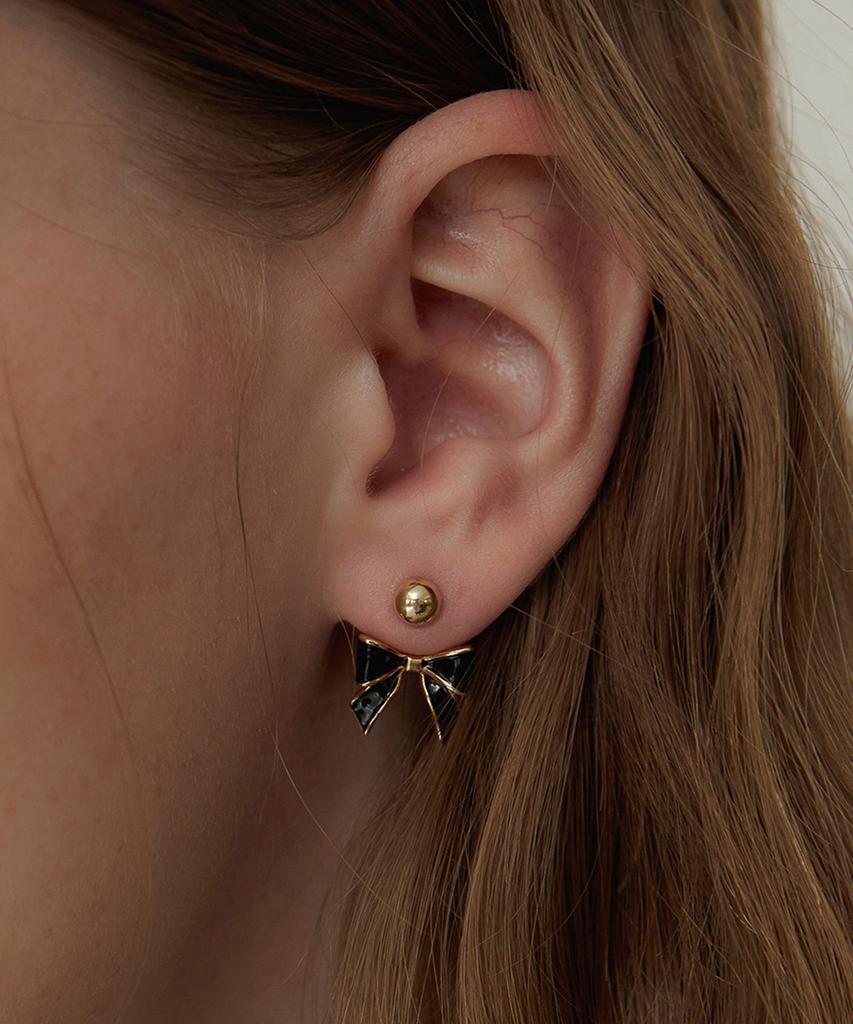 Tatiana (Silver 925) Black Party Ribbon Ear Jacket Earrings Ec3076