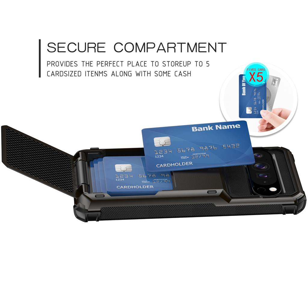 Flip-Portemonnaie Kartensteckplatz Stoßfeste Handyhülle aus Hart-PC + Weich-TPU für Google Pixel 9 9Pro 9ProXL 10 10Pro Pro XL Pixel10 Rückseite