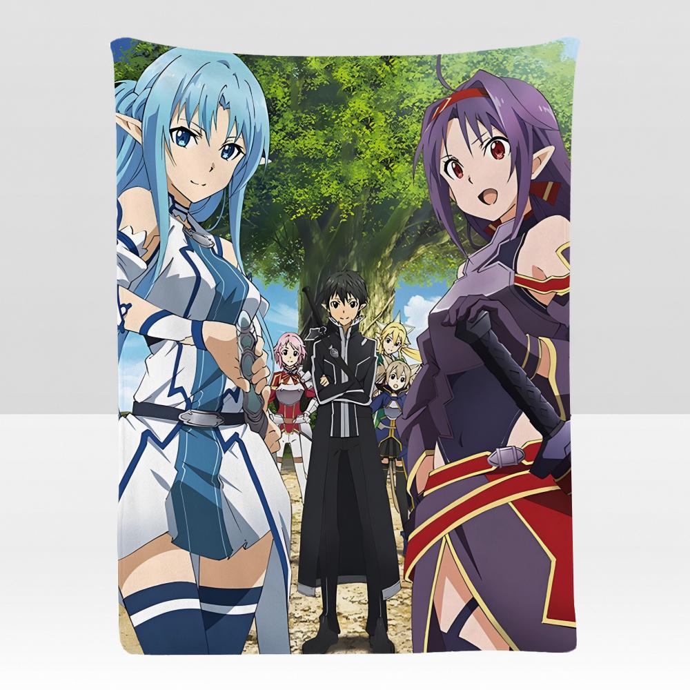 anime VOnline Sword AArt Throw Soft Flannel Blanket for Bed Bedroom Sofa Picnic Throw Skinfriendly Breathable Gift Cover