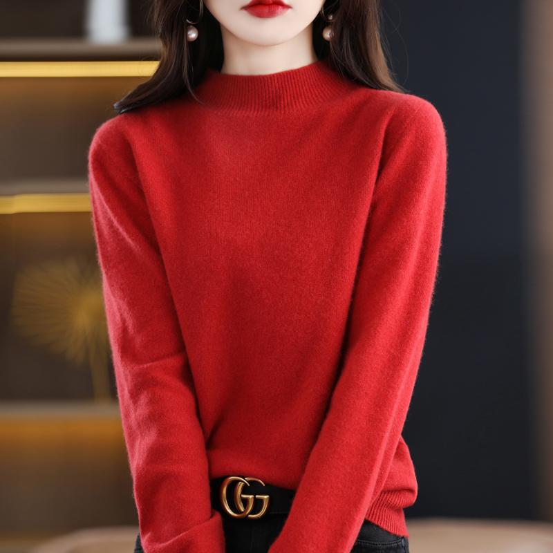 Damen Halbrollkragenpullover, Qinghe Kaschmir, 30% Kaschmir 70% Wolle, Winter Strickpullover Herbstpullover Kaschmirpullover