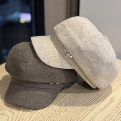 Herbst und Winter Achteckige Mütze Damen Wolle Vintage Malermütze Zeigt Gesicht Entenschnabel Zeitungsjungenmütze Trend Vielseitige Baskenmütze Trend