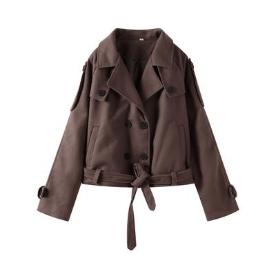 Women Solid Double Breasted Wool Coat Lapel Long Sleeve Pocket Short Jacket Autumn Winter Chic Vintage Warm Outerwear