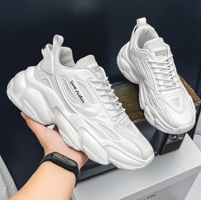 Fashion Thick Soles Men's Casual Sneakers White Lightweight Walking Shoes Breathable Comfortable Soft Mens Running Sports Shoes