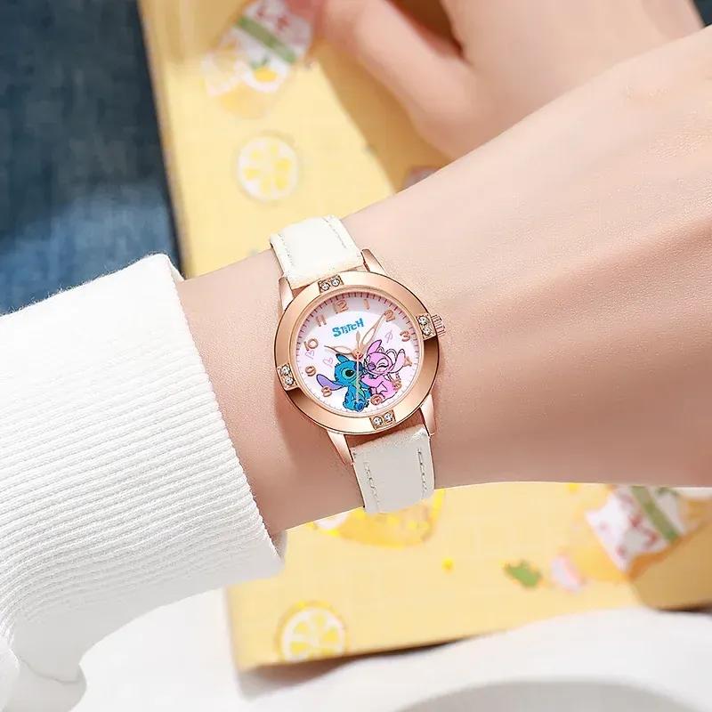 Disney Children's Watches Cute Cartoon Stitch Imitation Diamond Belt Student Quartz Watch Simple and Exquisite Gift