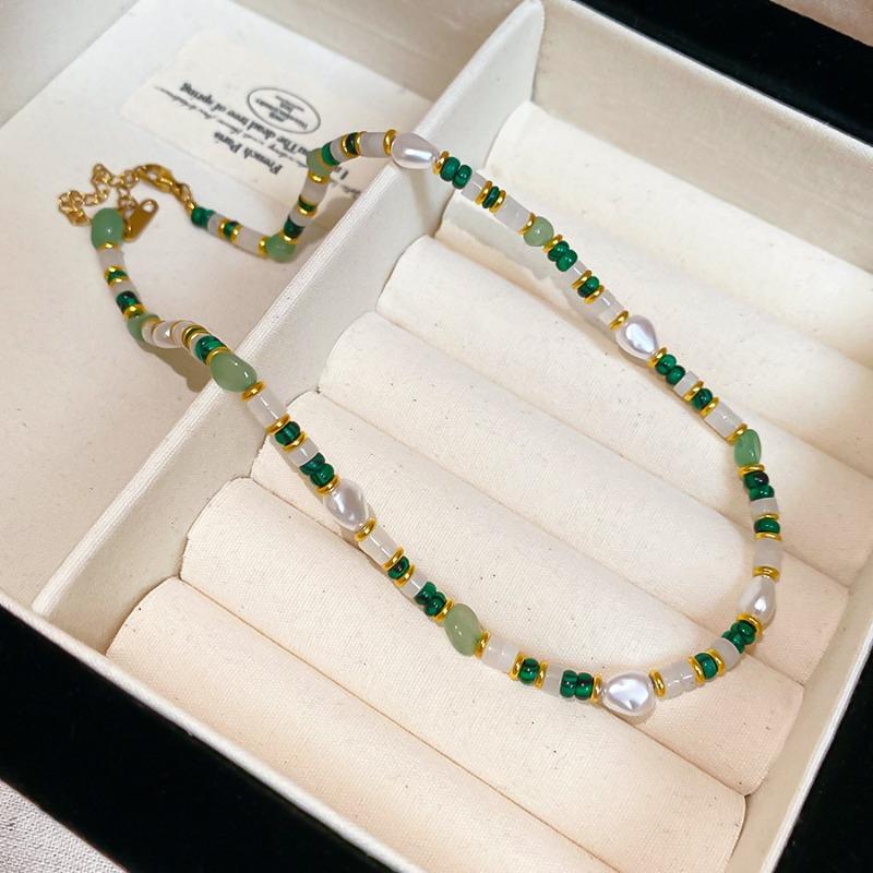 Bohemian Irregular Natural Stone Simulated Pearl Necklace Women Gold Stainless Steel Choker