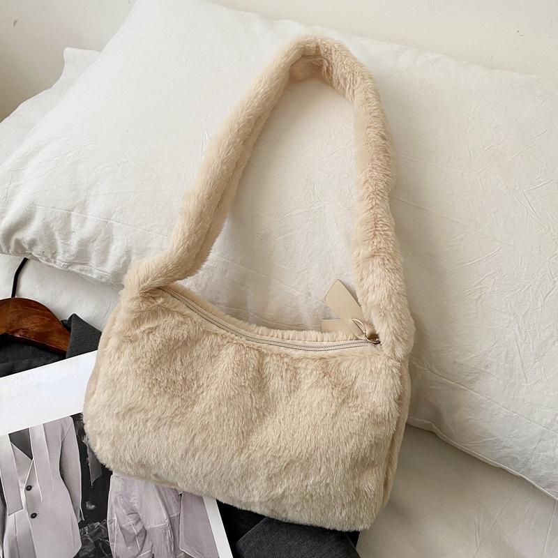 

Модные новые плюшевые пушистые сумки через плечо, винтажные женские однотонные сумки под мышками, портативные квадратные дорожные уличные сумки хаки
