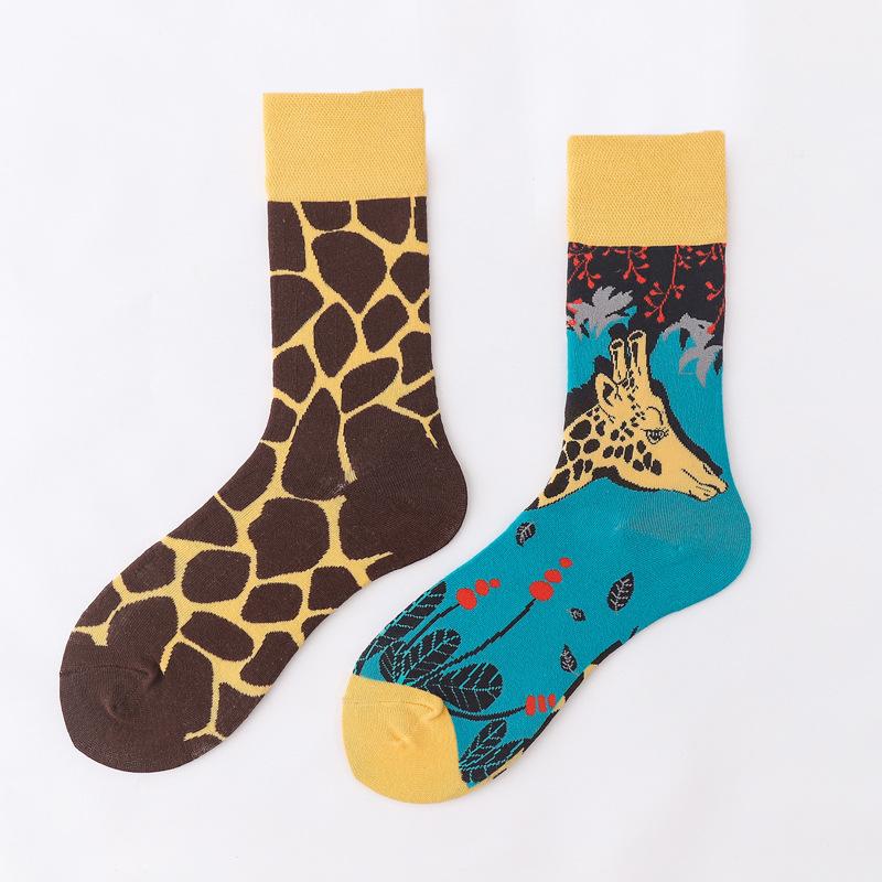 Personalized Cartoon AB Mismatched Socks Fashion Crew Couple Cotton Socks Women's Fancy Flower Fruit Tiger Print Funny Socks