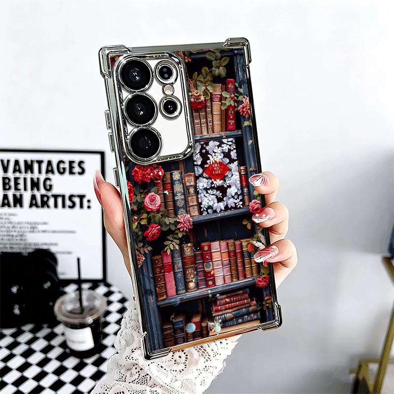 Read Books Illustration Bookshelf Soft Phone Case For Samsung Galaxy S26 Ultra S25 Edge S24 FE S23 Plus S22 S21 + S20 Plating An