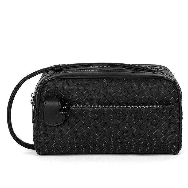 

Мужской зимний плетеный клатч из вощеной коровьей кожи - Двухслойная молния, Кошелек большой вместимости 15*12*27 cm чёрный