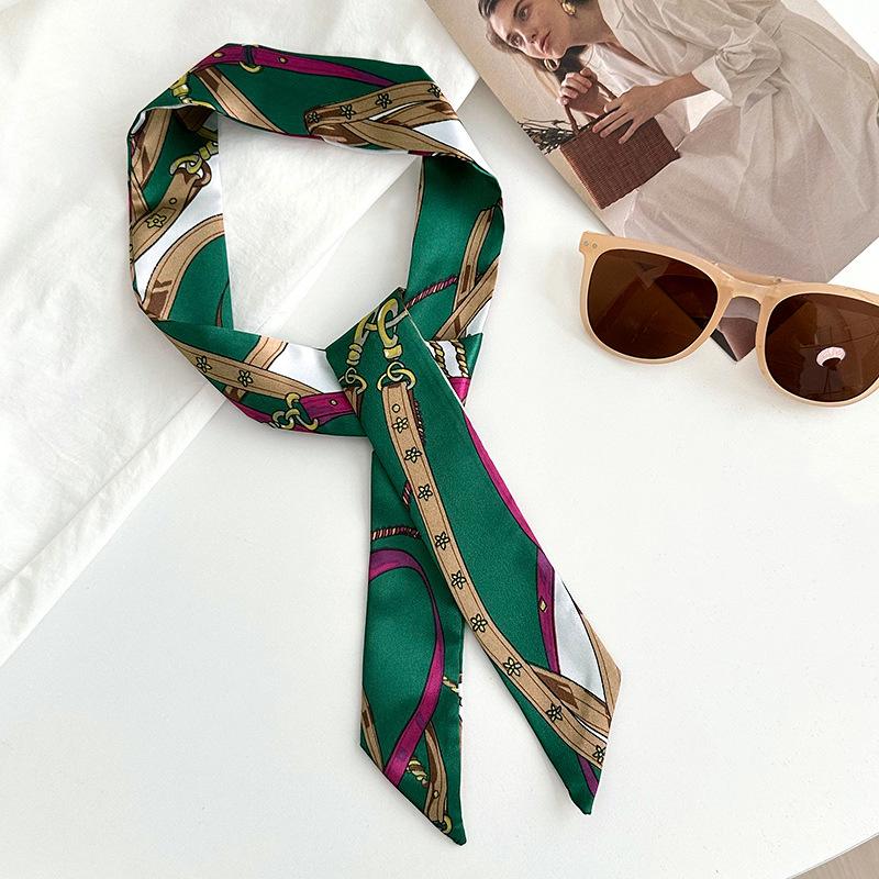 Long silk scarf new niche fashion versatile plaid leopard print neck scarf headscarf headband hair tie decorative belt
